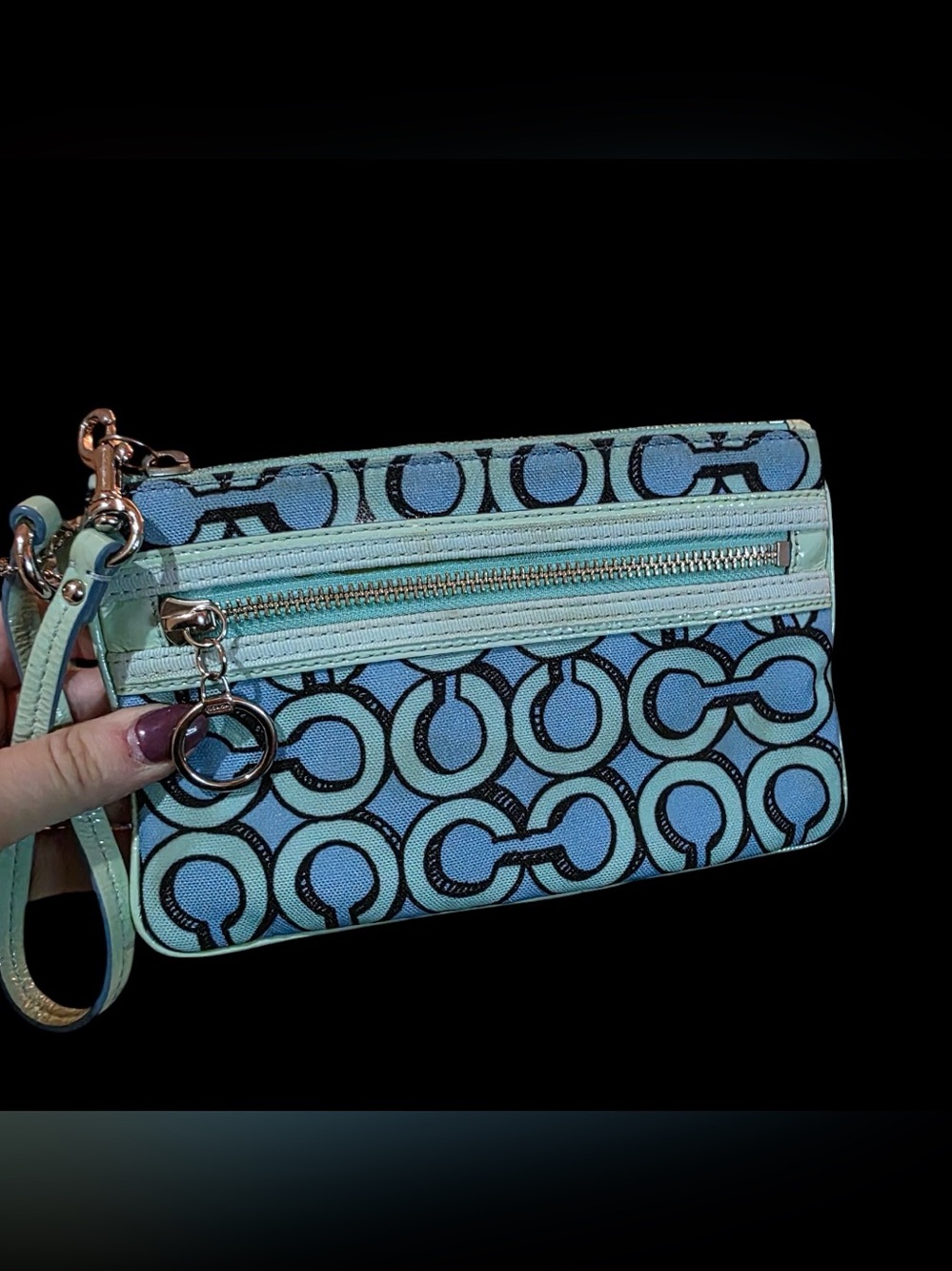 Coach Blue Aqua Signature Wristlet